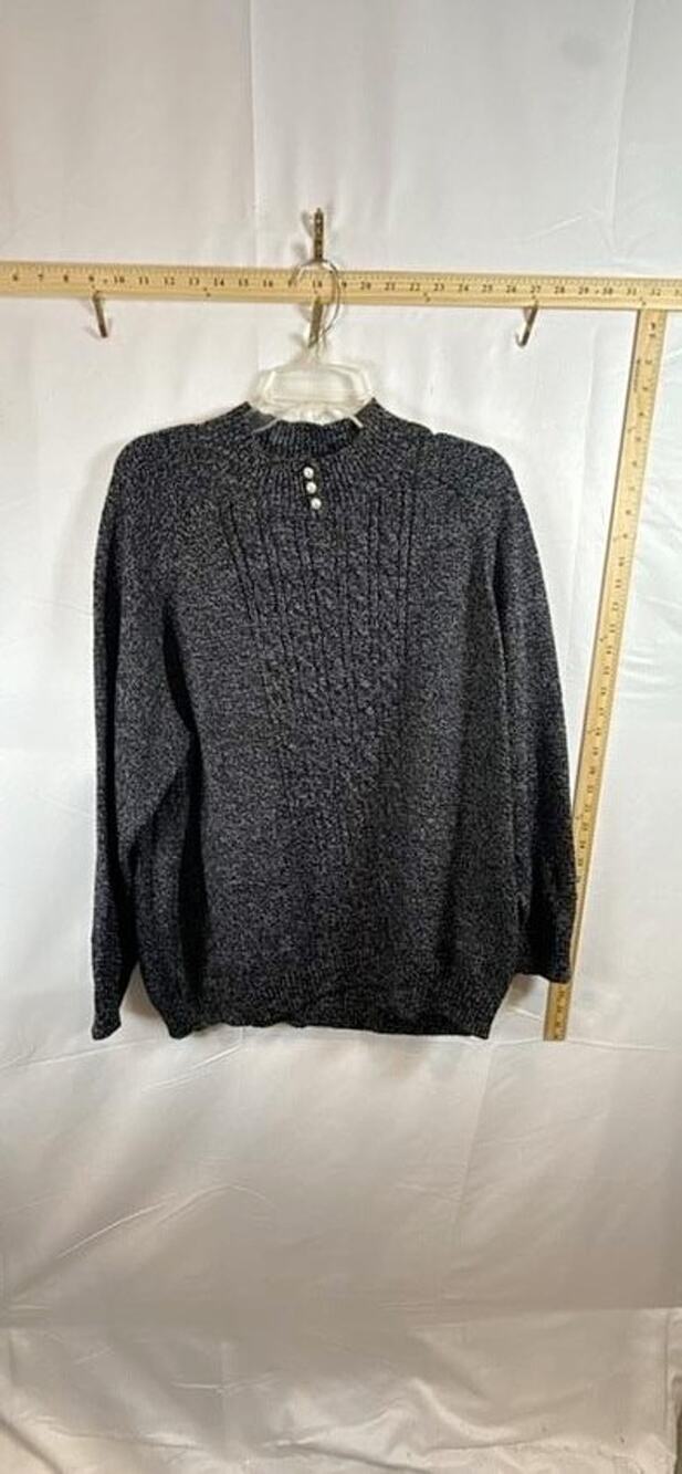 Karen Scott Womens 3X Cable Knit Sweater Gray Marled Pearl Button Mock Neck Plus